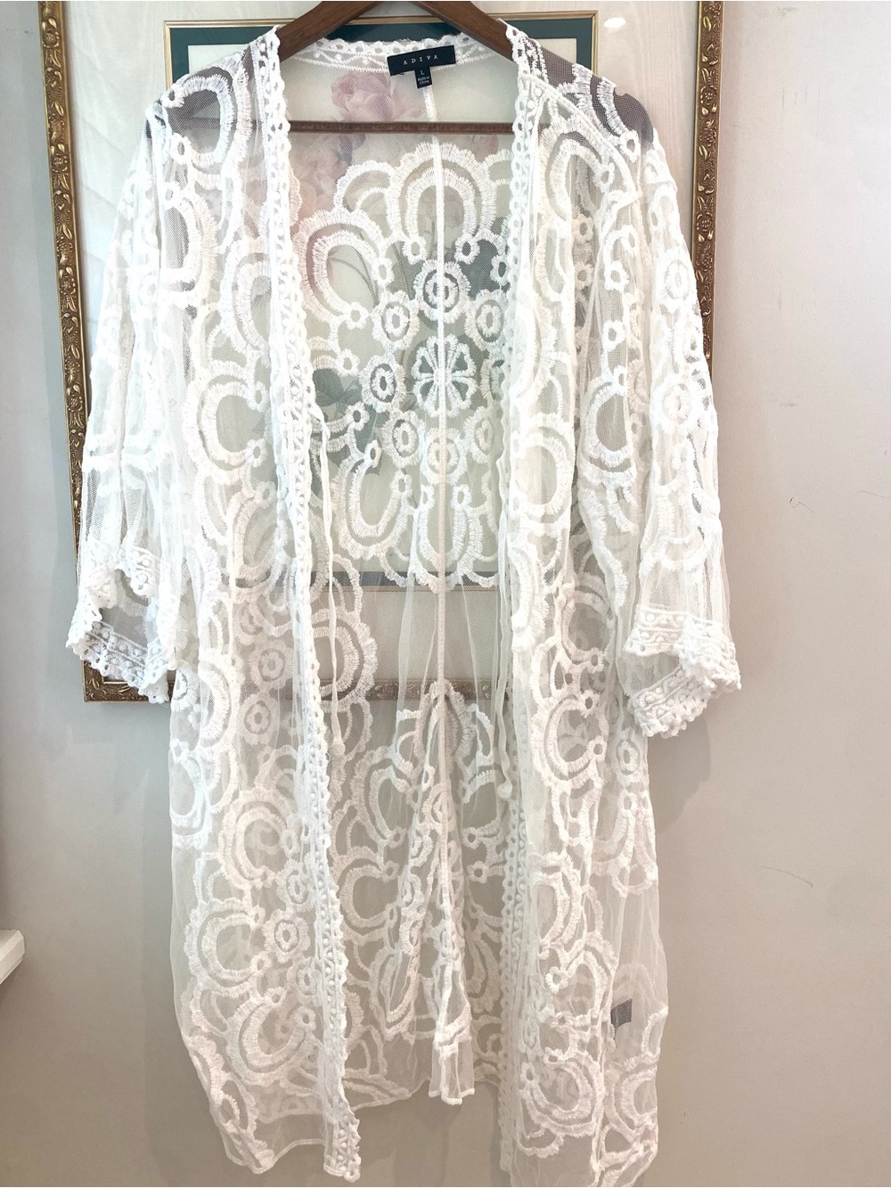 Adiva White Lace Crochet Kimono Coverup